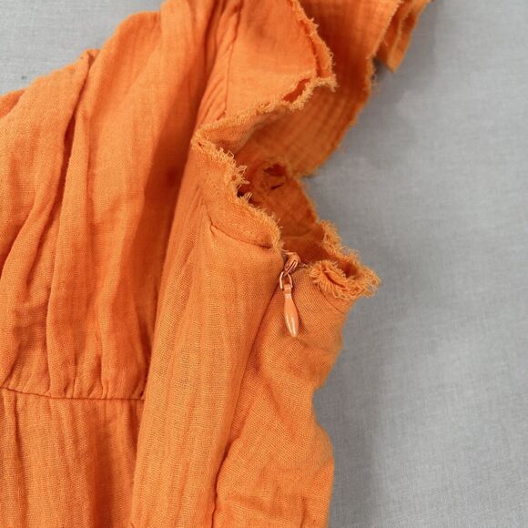 Victoria Dunn VD Lounge Long Island Tiered Dress Womens Large Orange Gauze Beach - Picture 8 of 12